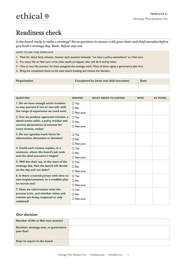 The readiness check template